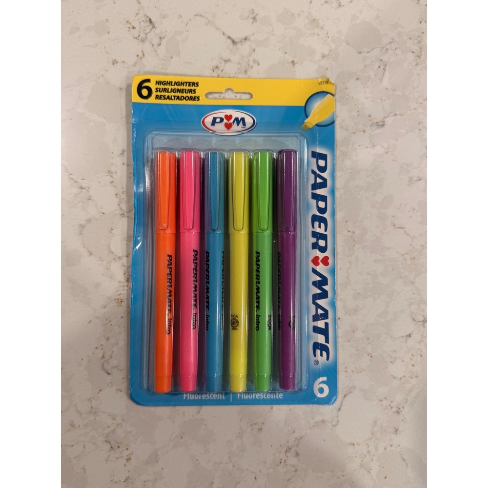 Paper Mate Intro Highlighters 6 Count Neon Chisel Tip Assorted Colors 22776‎